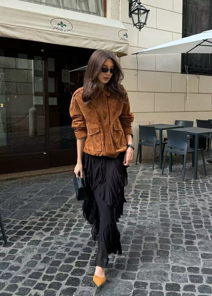 Drune | Effekt Oversized Jacke mit Fronttaschen – Braun
