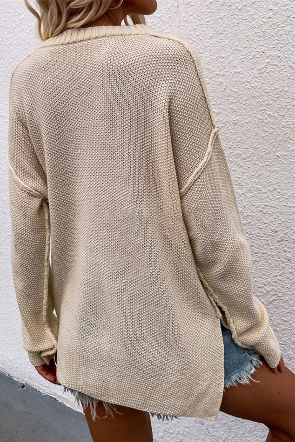 Drune Solid Color Übergrößen V-Ausschnitt Pullover