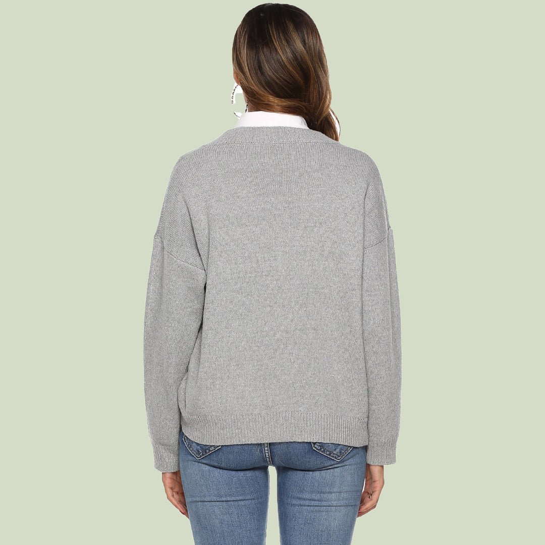 Drune | Strickpullover - V-Ausschnitt - Lockere Passform - Lange Ärmel - Weich und Bequem