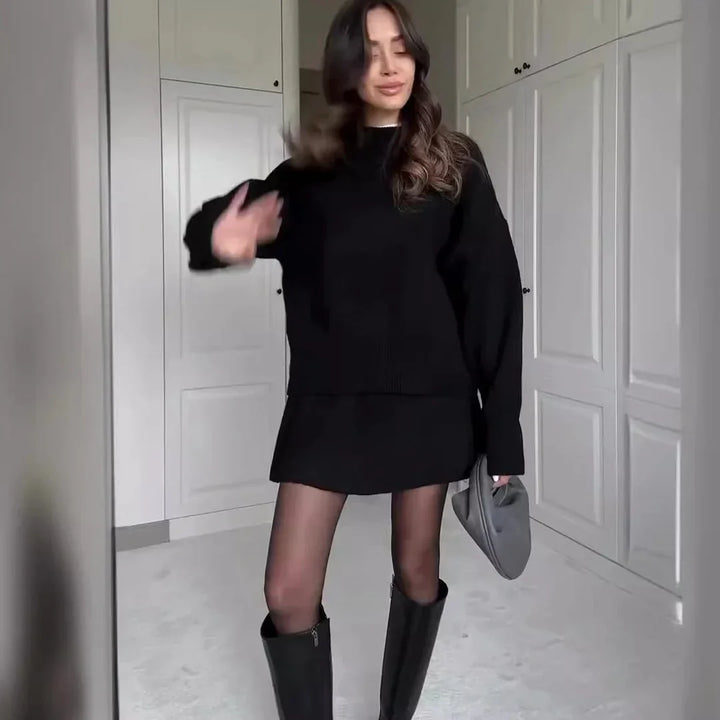 Drune | Strick Zweiteiler - Überdimensional Pullover & Minirock - Herbst Outfit