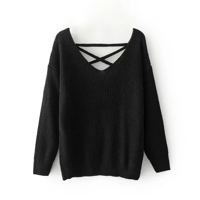Damen lässiger Strickpullover mit modernem Rückenausschnitt Drune