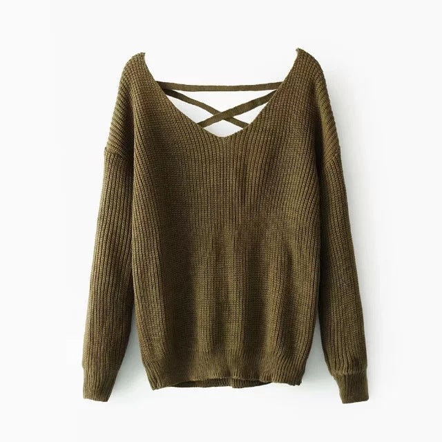 Damen lässiger Strickpullover mit modernem Rückenausschnitt Drune