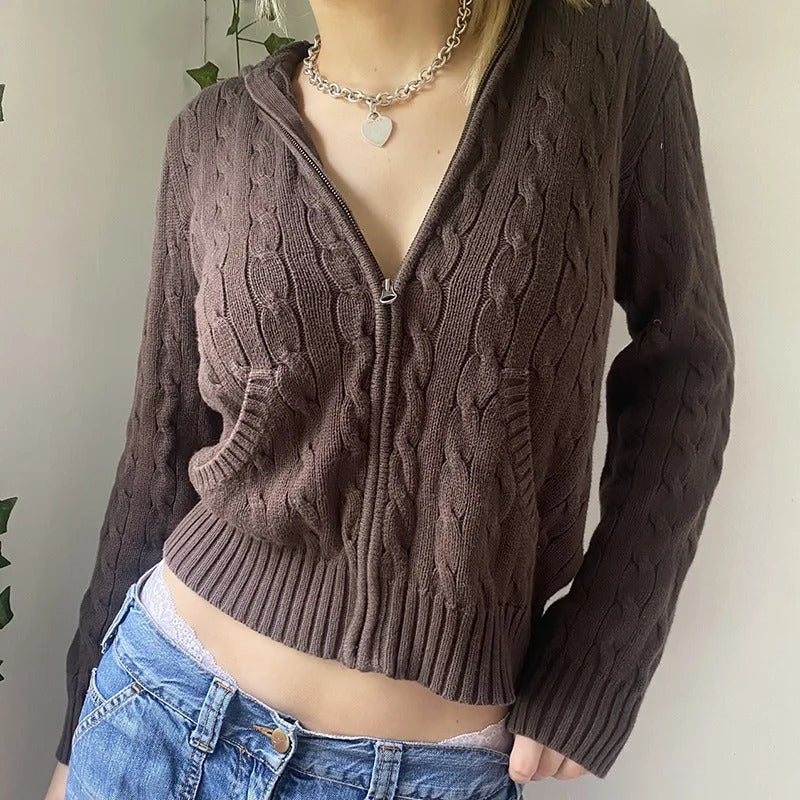 Drune | Cozy hooded knit cardigan with button placket at the front