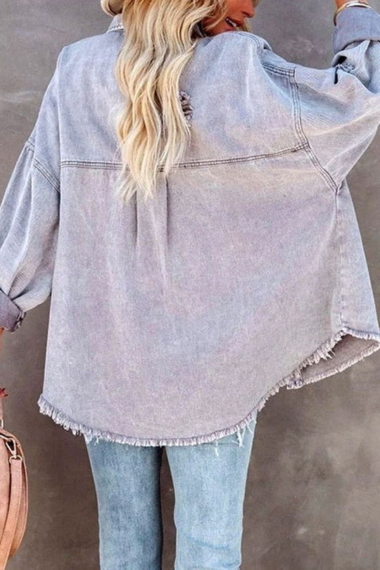 Drune | Revers Langarm Ripped Denim Jacke