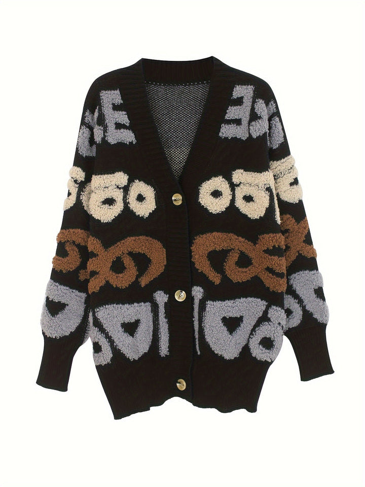 Drune | Strickjacke mit Buchstabenmuster für Frauen - Perfekt für legere Tage
