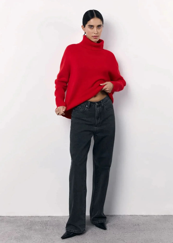 Drune | Übergroßer roter Rollkragen-Strickpullover