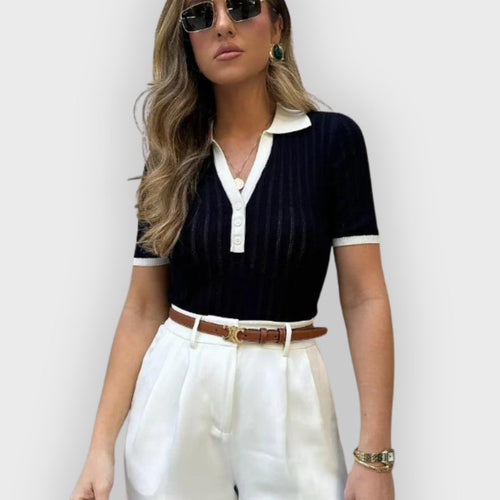 Drune | Strick Polo Shirt Tailliert mit Knopfleiste