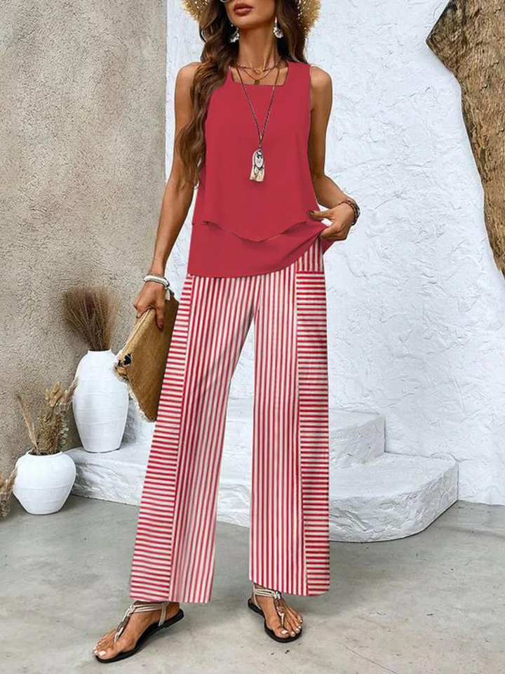 Drune | Stilvolles Blumenmuster Top und Hosen Set