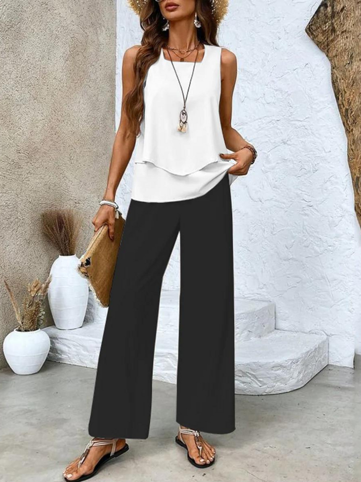 Drune | Stilvolles Blumenmuster Top und Hosen Set