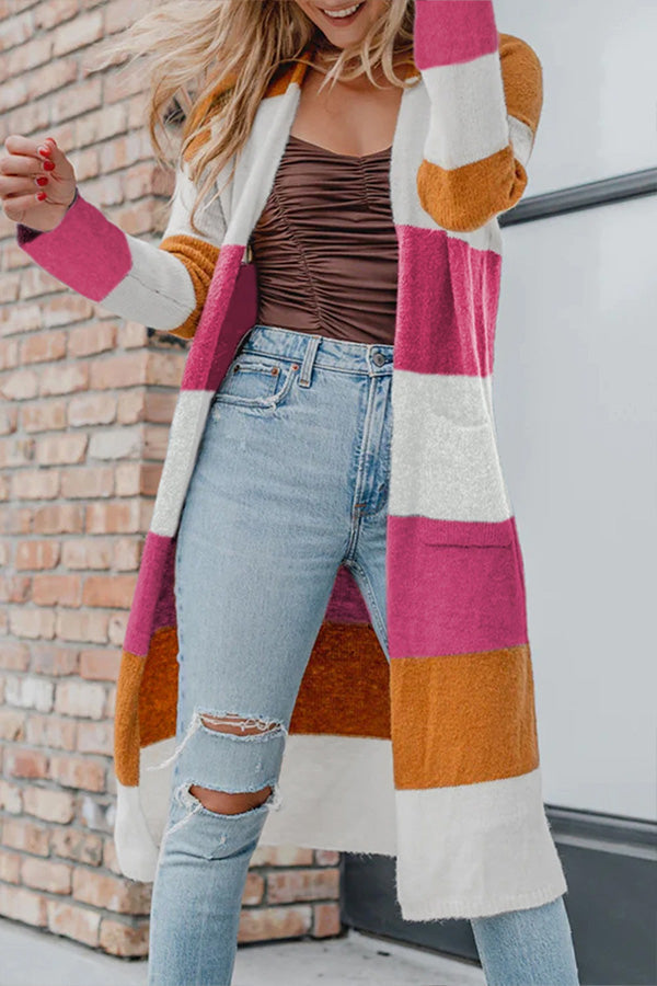 Drune | Gestrickte Strickjacke mit offener Vorderseite und Farbblock