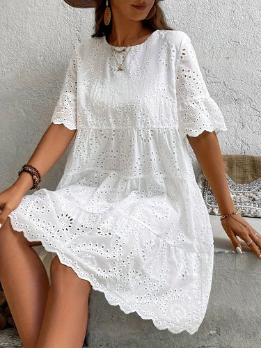 Drune | Weiße Spitzenkleid für Damen Leicht, Bestickt und Sommerlich