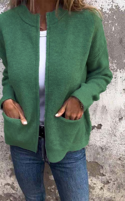 Drune | Strickjacke - Rundhalsausschnitt & Reißverschluss - Weiche Baumwolle