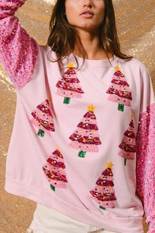 Drune | Weihnachten Lässig Locker Rundhals Pailletten Ärmel Sweatshirt