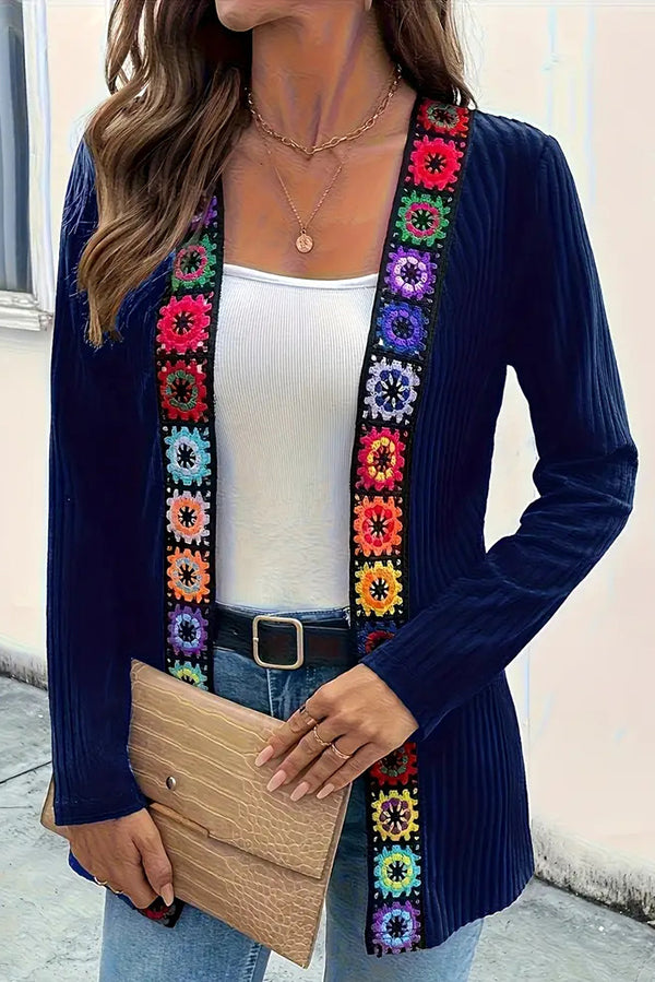 Drune | Strickjacke mit Blumenrand und langen Ärmeln