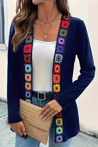 Drune | Strickcardigan mit Blumenrand und langen Ärmeln