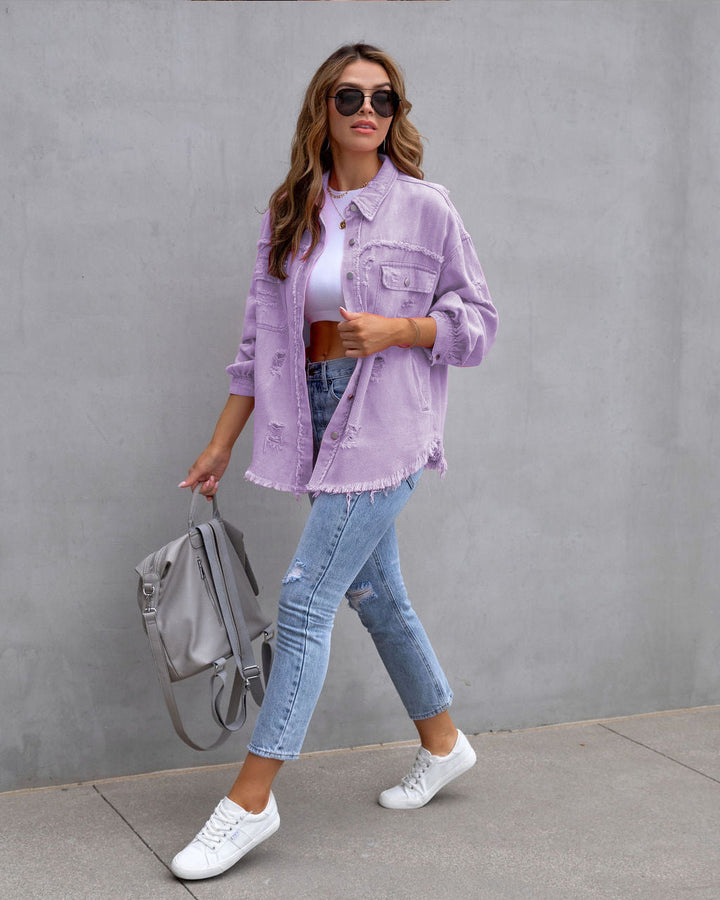 Drune zerrissene Hemd jacke Weiblich Herbst und Frühling Casual Tops Damen bekleidung