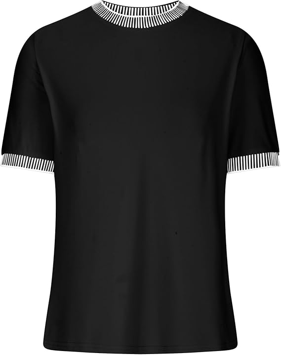 Damen lässiges Kurzarm-Shirt mit modischem Streifenkragen Drune