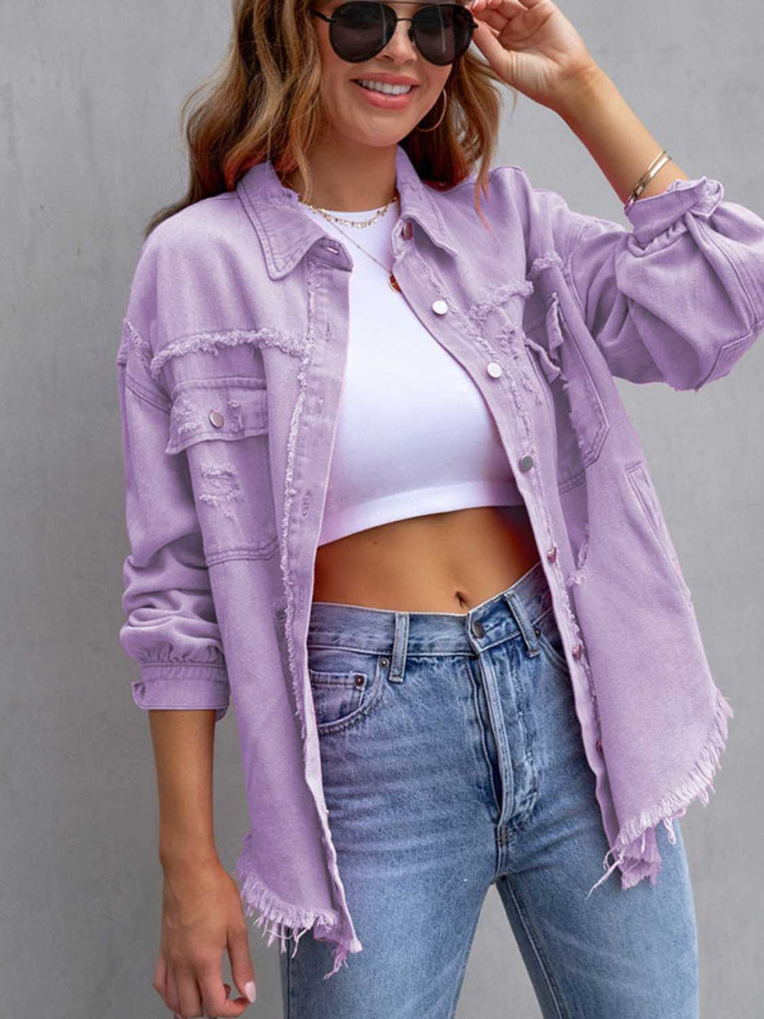Drune | Distressed Drop Shoulder Denimjacke