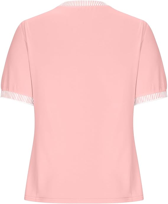 Damen lässiges Kurzarm-Shirt mit modischem Streifenkragen Drune