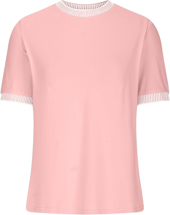 Damen lässiges Kurzarm-Shirt mit modischem Streifenkragen Drune