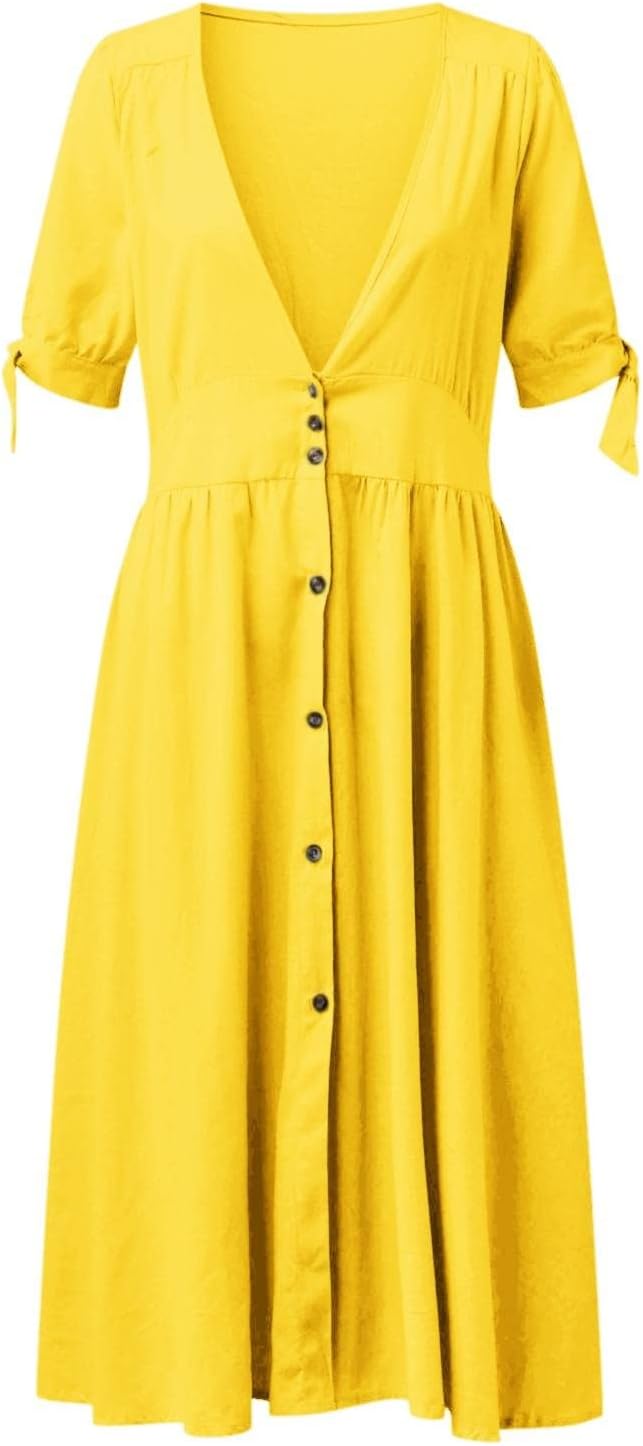 Drune | Elegante Freizeitkleider mit V-Ausschnitt und Schnallenverschluss