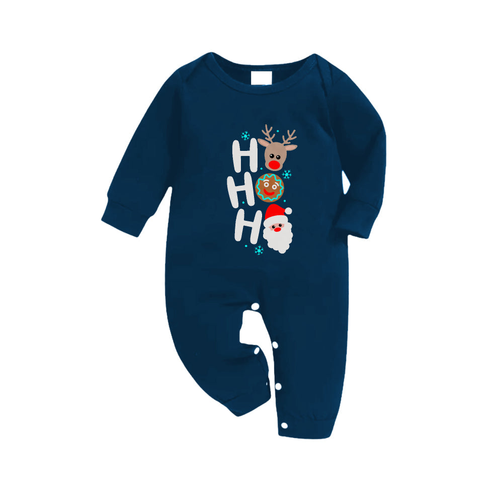 Drune | Weihnachtsfamilien-Matching-Pyjamas - Marineblau & Himmelblau Karierte Pyjama-Set mit Holiday HO HO HO Druck