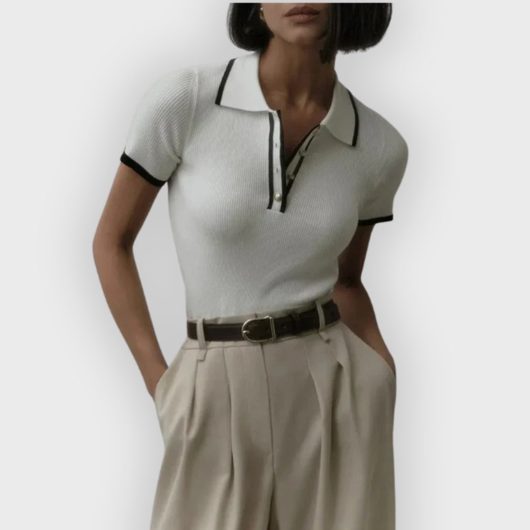 Drune | Strick Poloshirt Gerippter Stretchstoff