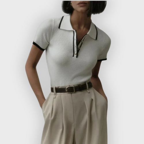 Drune | Strick Poloshirt Gerippter Stretchstoff