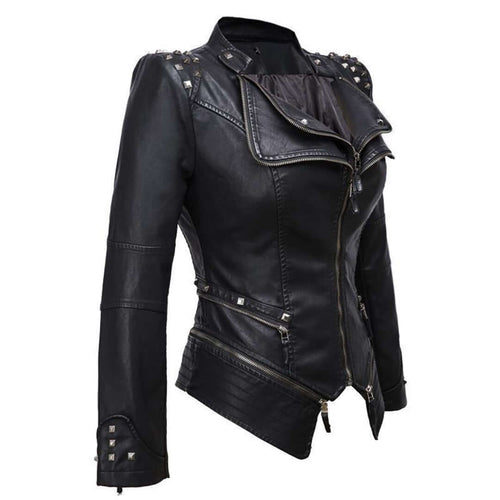 Drune | Damen Enganliegende Genietete Biker Lederjacke