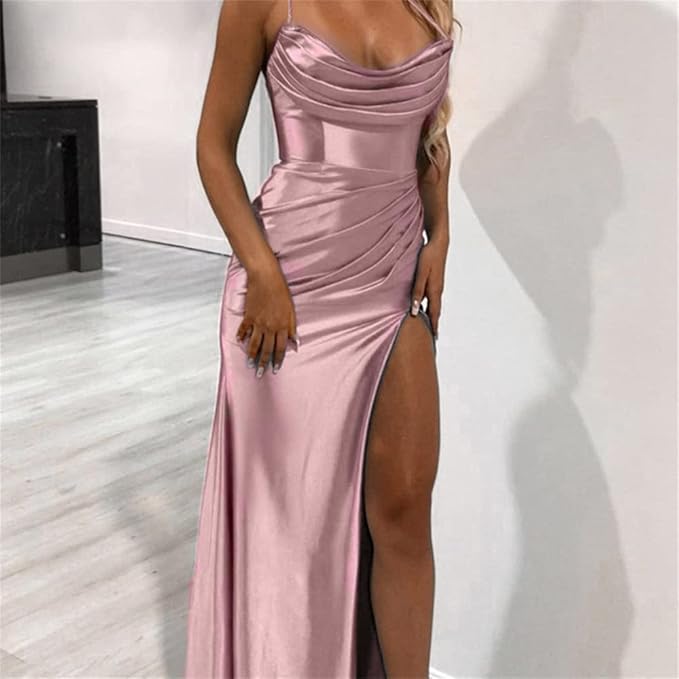 Damen elegantes Maxikleid mit asymmetrischem Schnitt und raffinierten Raffungselementen Drune