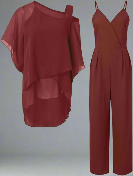 Drune | teilige Chiffon-Set - raffinierter Damen-Top und Jumpsuit