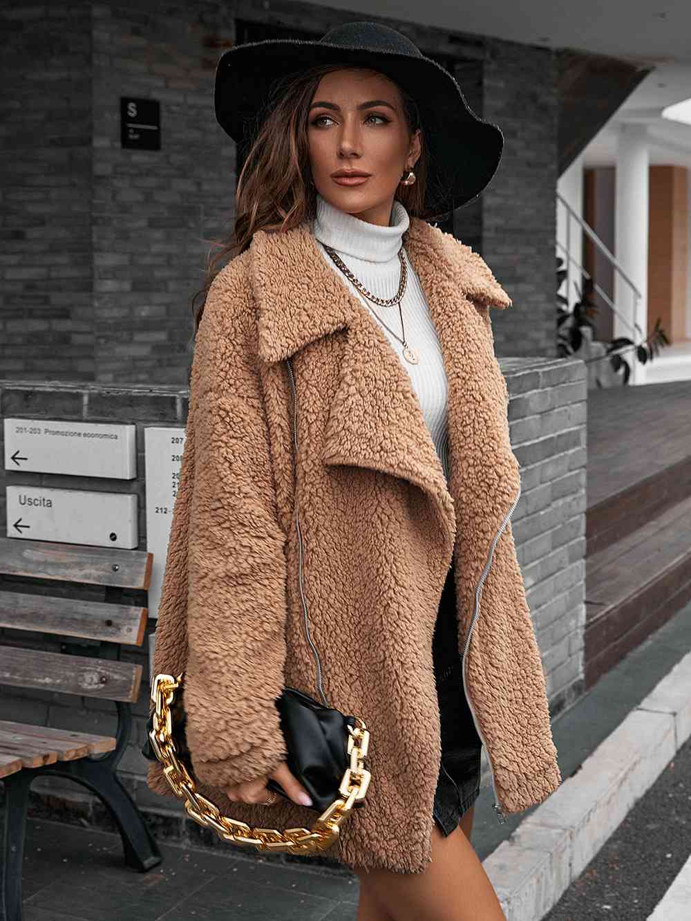 Drune | Double Take Zip up Teddy Jacke mit Kragen