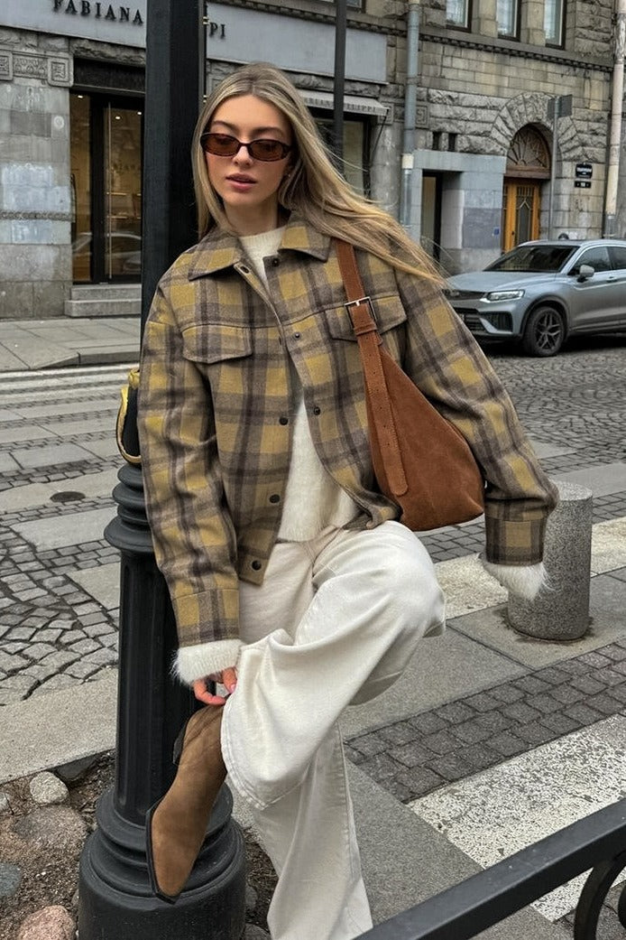 Drune | Passform Karomuster Wollmantel Jacke