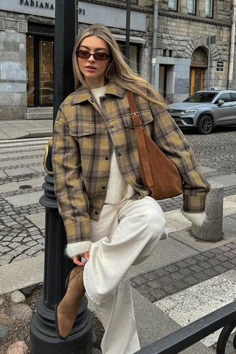 Drune | Passform Karomuster Wollmantel Jacke