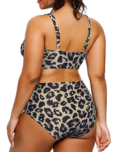Drune | Push up Hohe Taillierte Bauchkontrolle Plus Size Bikini Badeanzug Leopard