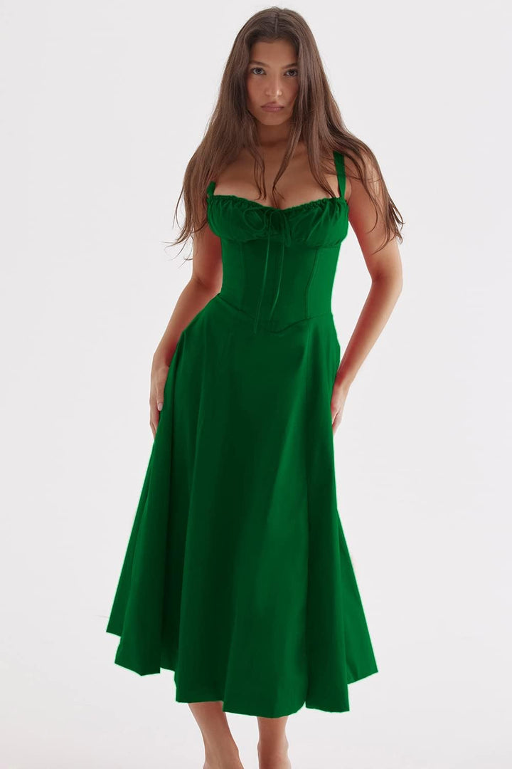 Drune - Midikleid mit tailliertem Oberteil und ausgestelltem Rock | Minikleid mit Spaghettiträgern