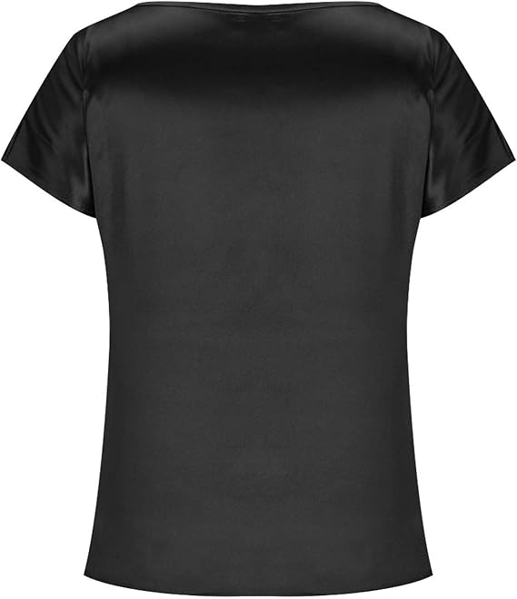 Damen Satin T-Shirt mit elegantem Wasserfall-Ausschnitt und schlichten Details Drune