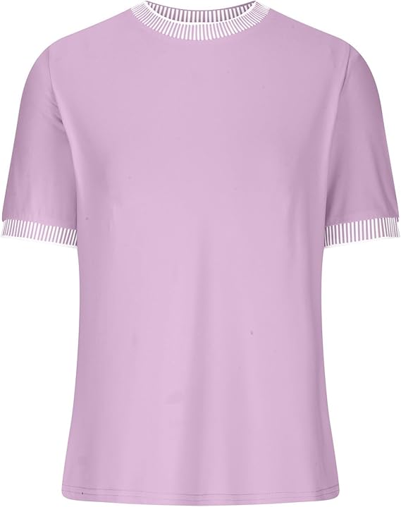 Damen lässiges Kurzarm-Shirt mit modischem Streifenkragen Drune