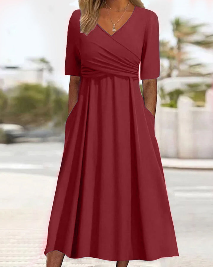 Drune | Elegantes gekreuztes Midi-Kleid mit Taschen für Damen