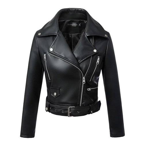 Drune | PU-Leder Motorradjacke - Schicker & Frecher Stil - Mit Gürtel in der Taille - Moderne Außenbekleidung