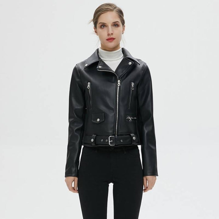 Drune | PU-Leder Motorradjacke - Schicker & Frecher Stil - Mit Gürtel in der Taille - Moderne Außenbekleidung