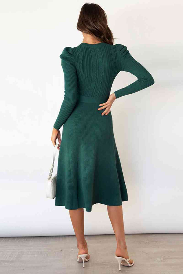Drune | Rundhalsausschnitt Langarm Knoten Taille Pullover Kleid