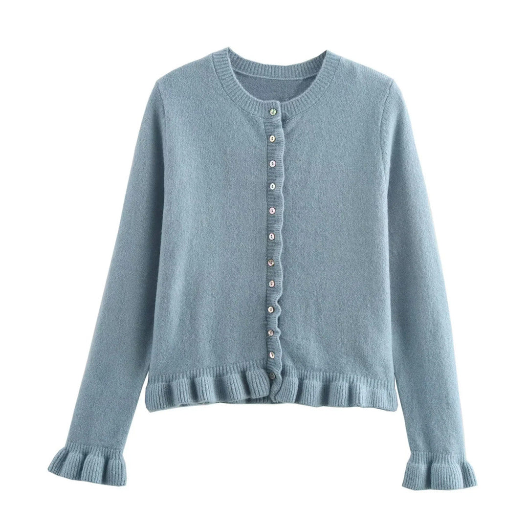 Drune | Ruffled women's cardigan with buttons, chic layered top