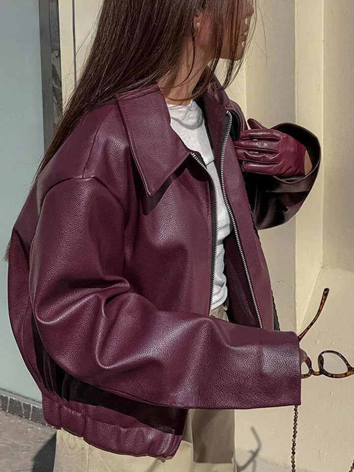 Drune | Kunstlederjacke mit stilvollem Reverskragen und Reißverschlussdetail