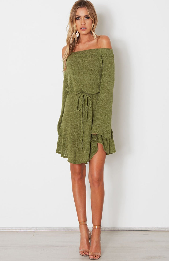 Damen Freizeitkleid mit schulterfreiem Design und verspieltem Saum Drune