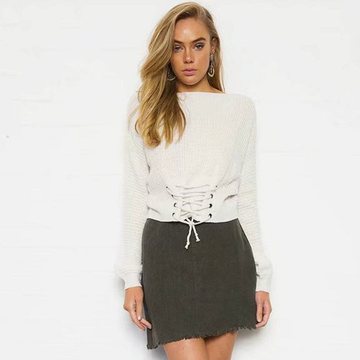 Damen modischer Strickpullover mit raffiniertem Schnürdesign Drune