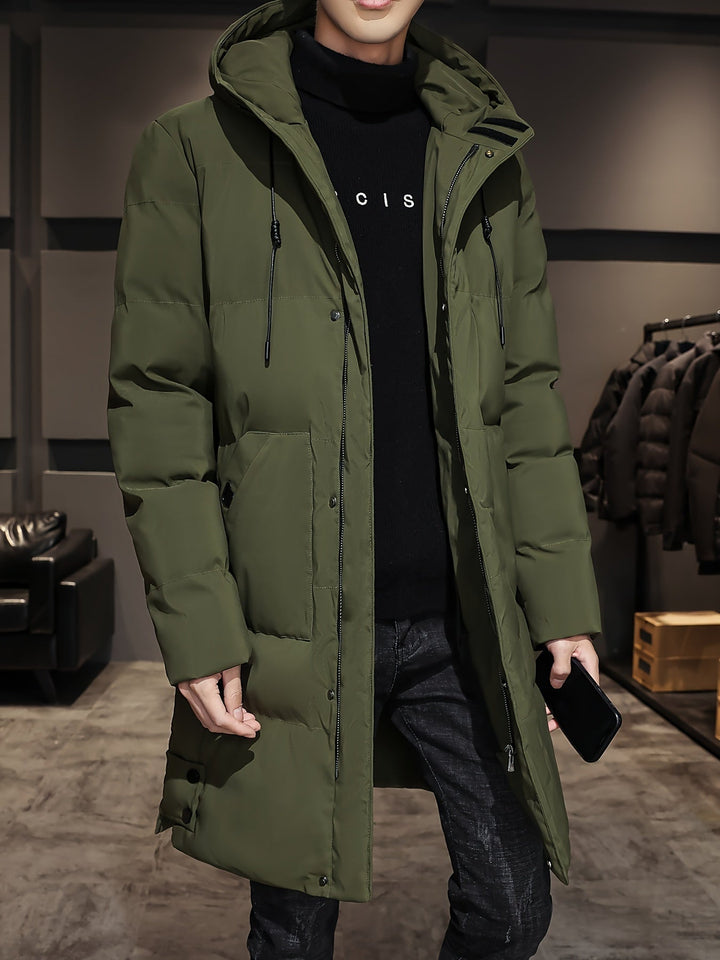 Drune |  Schwarze Gepolsterte Lange Jacke Mit Kapuze Baumwoll Winterjacke Für Herren - Perfekt für Outdoor Aktivitäten