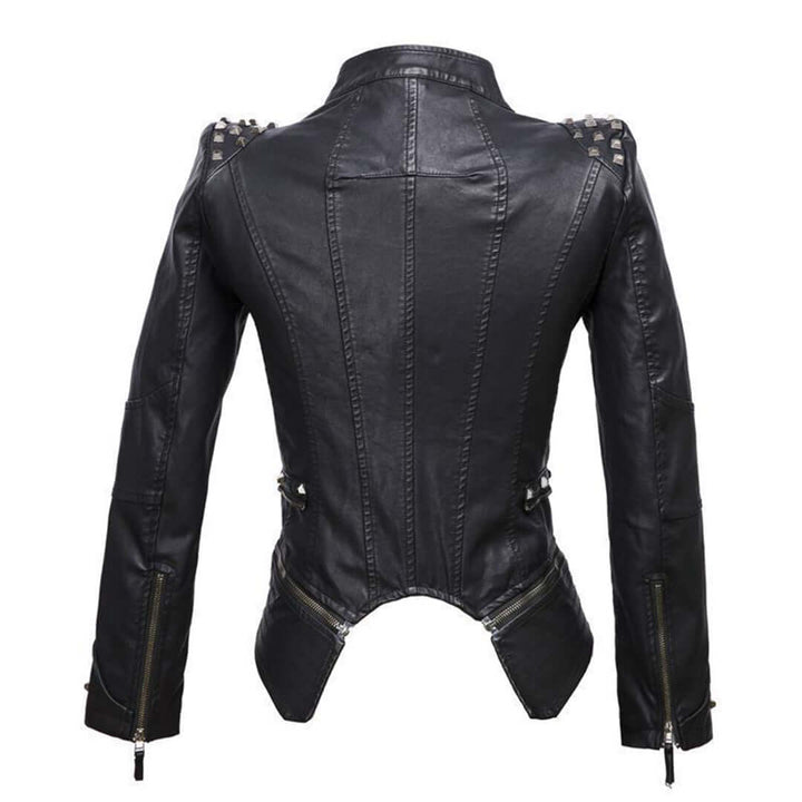 Drune | Damen Enganliegende Genietete Biker Lederjacke