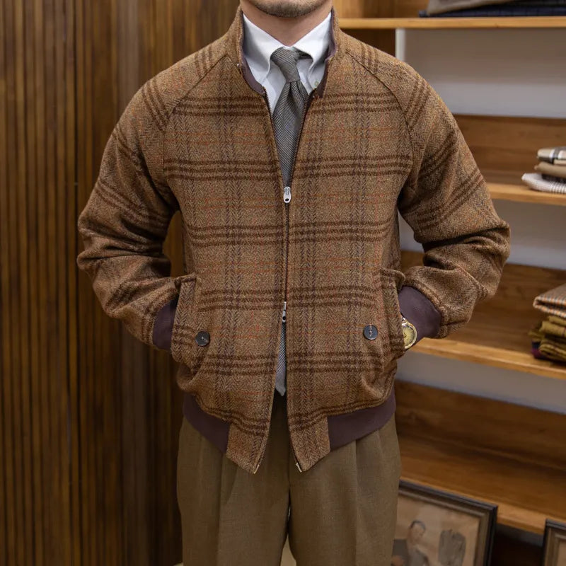Drune | Slim-Fit karierter Mantel mit Stehkragen