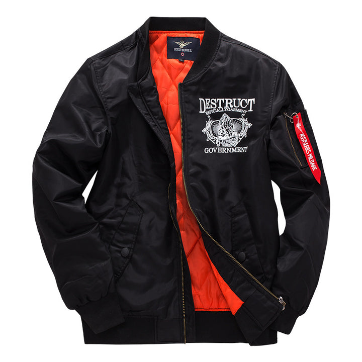 Männer's  bestickte Rebellion Grafik gefütterte Bomberjacke mit Ärmel-Reißverschluss Utility-Tasche Drune